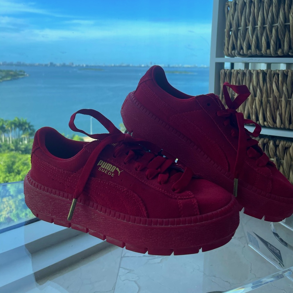 Red puma sneakers